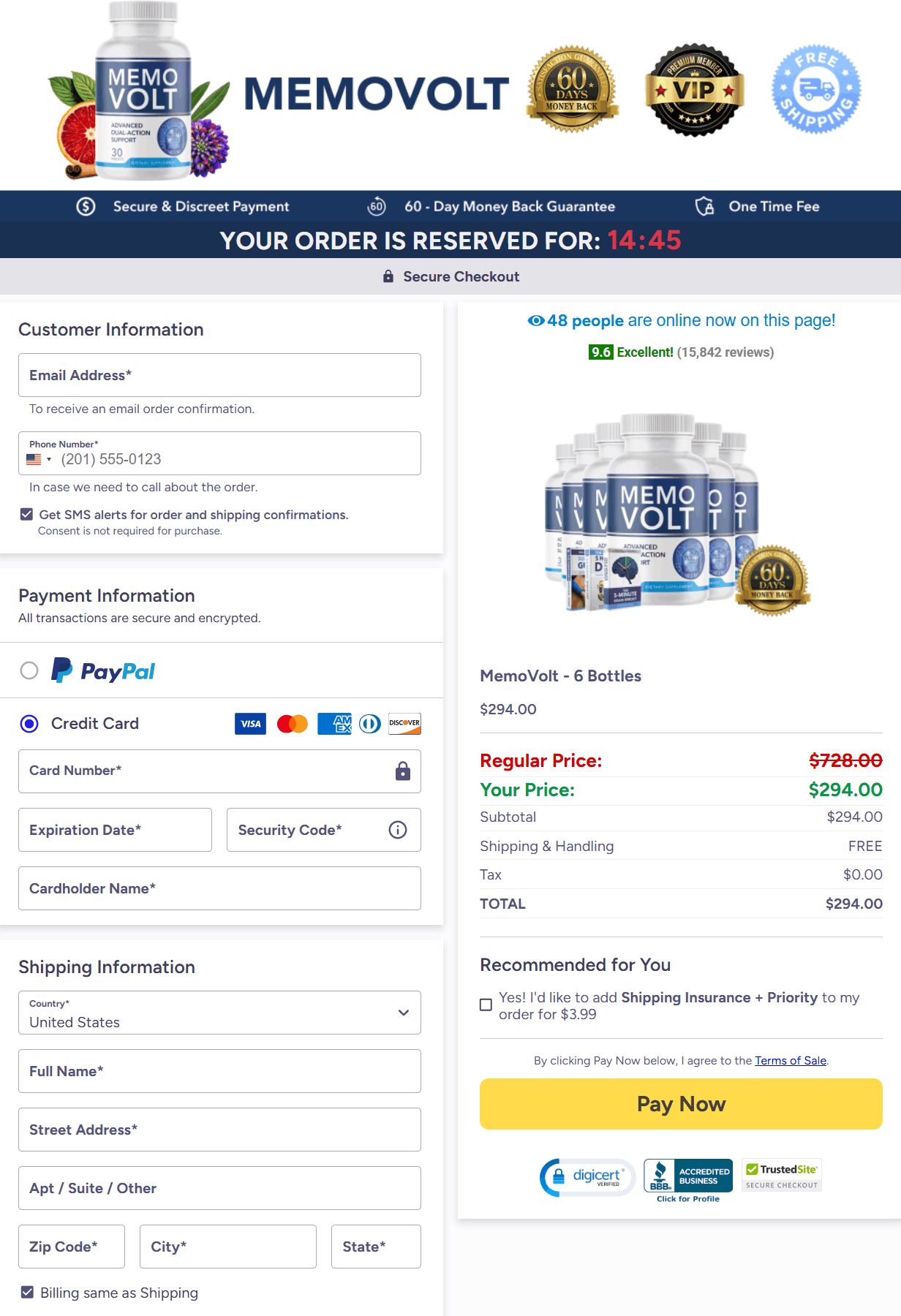 MemoVolt-Secure Checkout Page